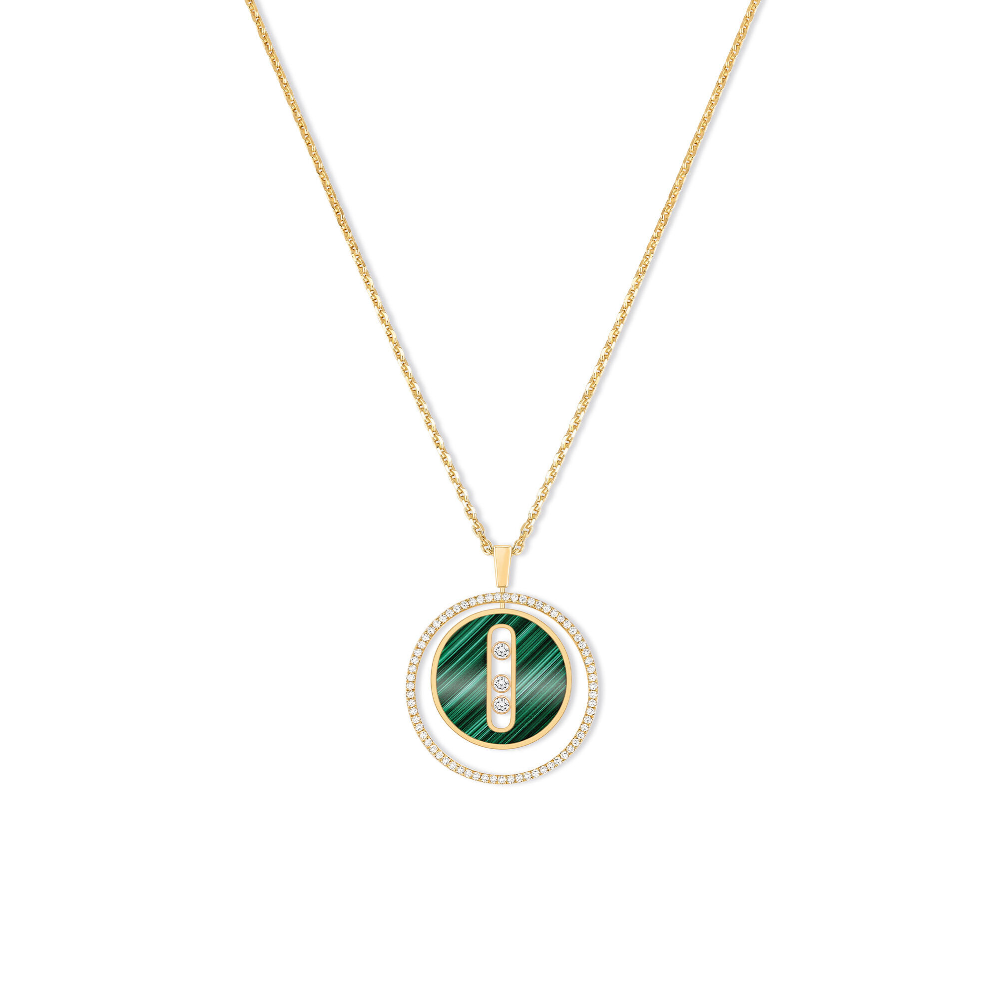 Lucky Move Medium Yellow Gold Malachite Diamond Pav Pendant